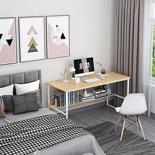 Miniatura 6 de Escritorio para computadora de oficina en casa con estantería, escritorio de madera de 43 pulgadas con estantes de almacenamiento, mesa moderna para