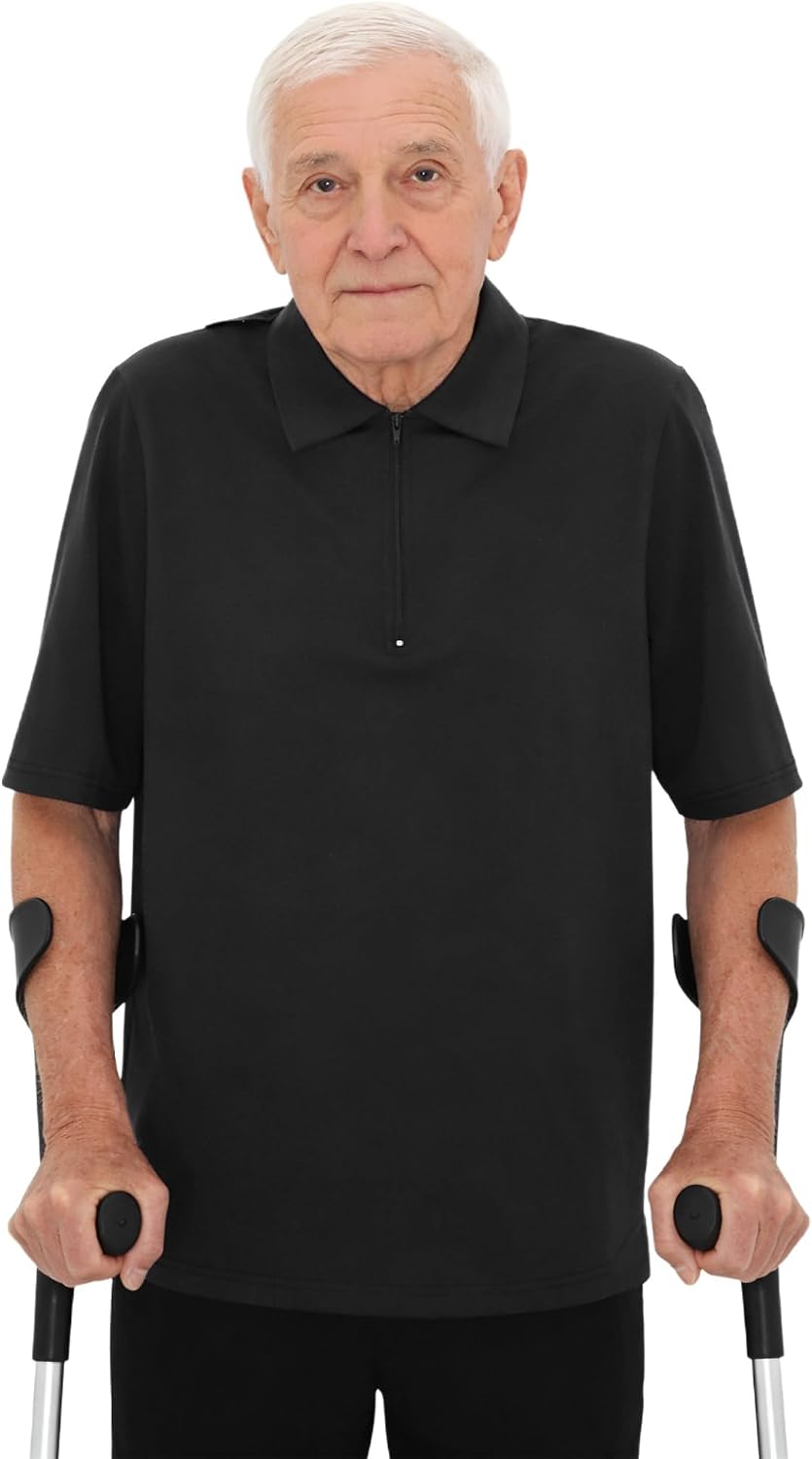 Adaptive T-Shirt for Men Open Back Adaptive Shirts Short Sleeve Post Shoulder Surgery Dialysis Shirts