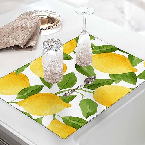 Miniatura 8 de Beabes Tapete de secado de platos de pintura de limón, tapete de secado amarillo para encimera de cocina, 18 x 24 pulgadas, tapete plegable de