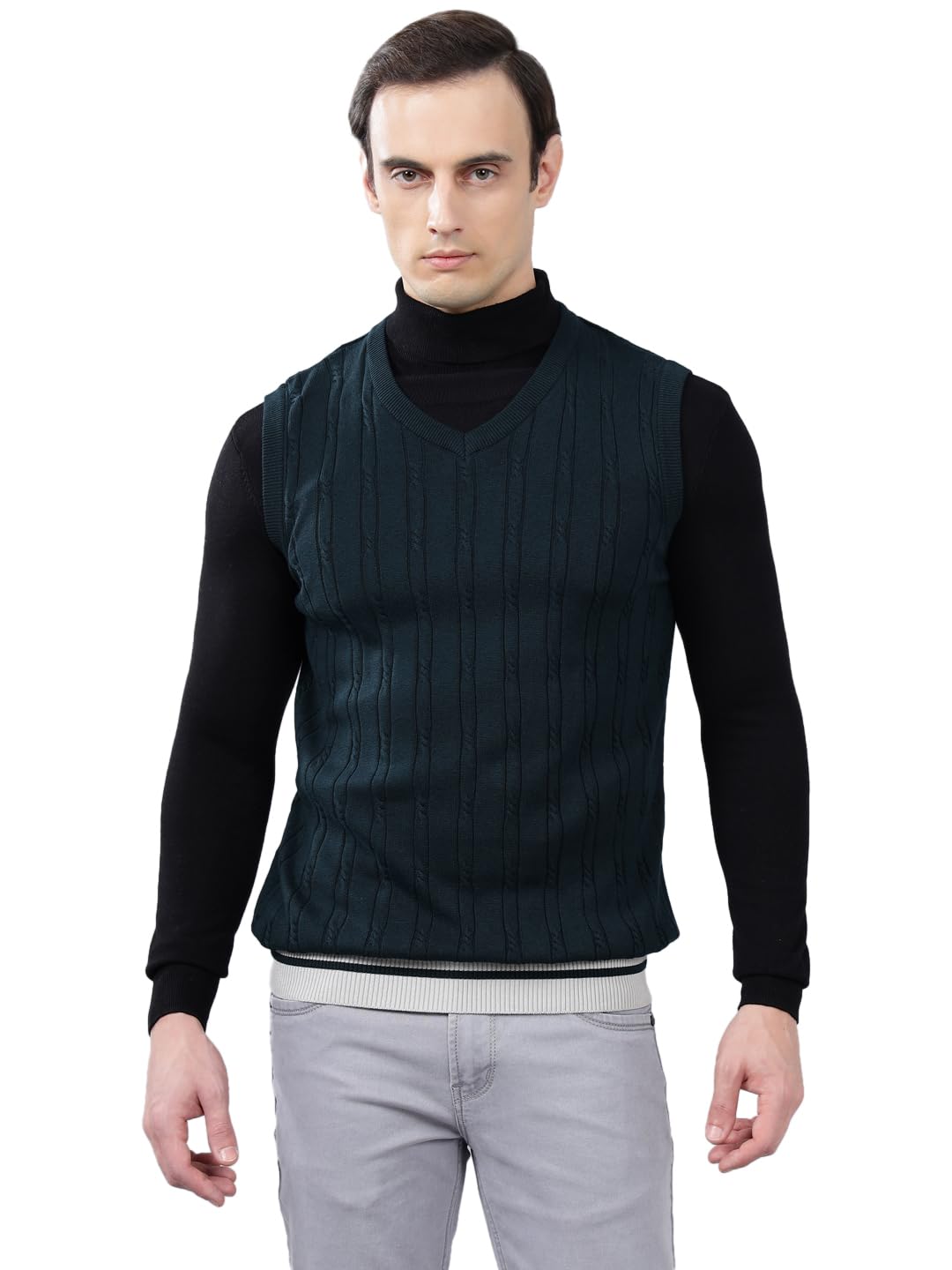 cantabil Self Design V-Neck Sleeveless Regular Fit Mens Casual Sweater | Casual Sweater for Men | Mens Sweater for Winter Wear (P_MSWT00122)-picture-29