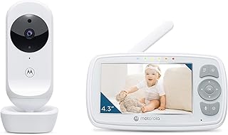 Motorola Nursery Ease 34 - Babyphone mit Kamera – 4,3 Zoll Video Baby Monitor Display - Nachtsicht, Bidirektionale Kommunikation, Wiegenlieder, Zoom, Raumtemperaturüberwachung - Weiß