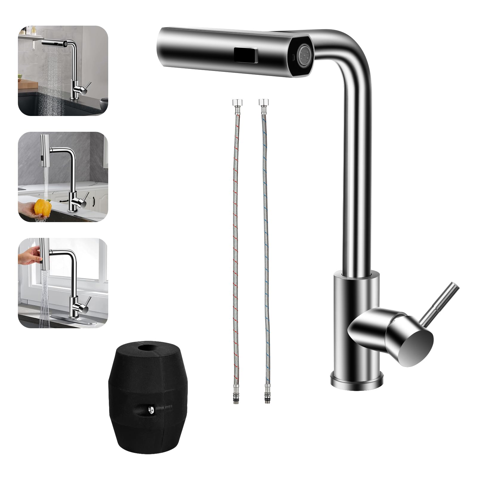 Robinet cuisine rotatif trois vitesses de sortie d'eau mitigeur évier inox 304