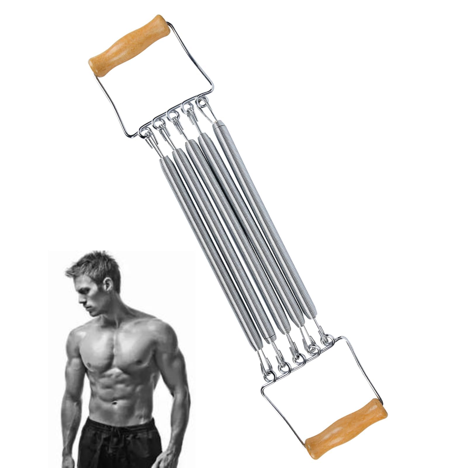 Espansore Toracico Con Manico in Legno, Fasce per Body Building per Esercizi in Acciaio per Molle Attrezzatura per Il Fitness Con Braccio Di Presa Regolabile per Esercizi
