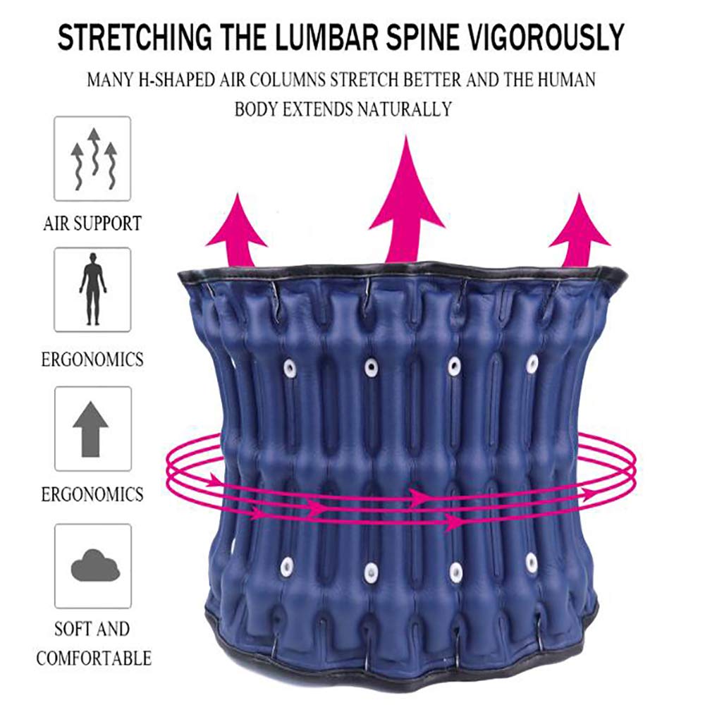 Health, tutore lombare per sciatica, scoliosi, ernia del disco, affaticamento e distorsione, cintura di supporto per vita gonfiabile, con cinghia di estensione Blue