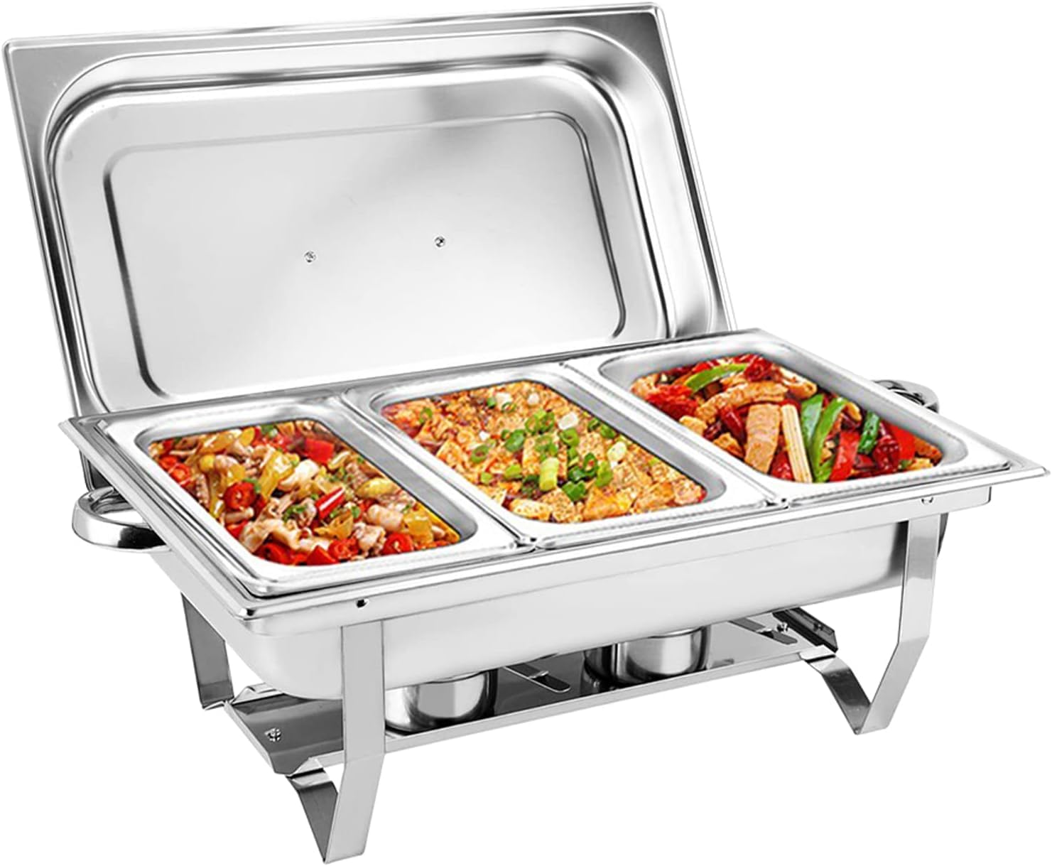 9L Acciaio Inox Rettangolari Catering Server, Buffet Server Piatti di Servizio, Chafing Dish Buffet Set, Chafing Dish Catering Buffet Set, per Party, Feste, Matrimoni (1 Pezzi 3x1/3Contenitori)