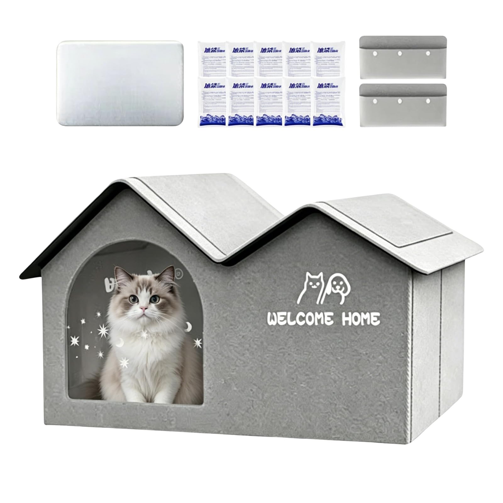 Maison RafraîChissante pour Chat,Cabane Rafraichissante Chat avec 10 Sacs De Glace,Maison Fraicheur Chat Pliable,Niche RafraîChissante pour Chats Et Chiens, Jardin, Terrasses, Cours，Gris，Gris