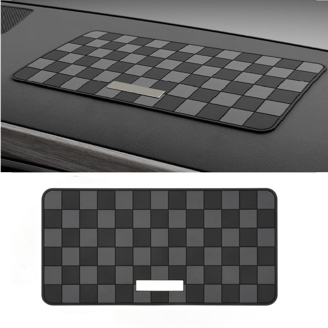 DETACHI Car Dashboard Mat Anti-Slip Rubber Pad Universal Non Slip Car Magic Dashboard Accessories Sticky Adhesive Mat for Phones Sunglasses Keys Electronic Devices and More Use (Black/Grey)Chess Desig