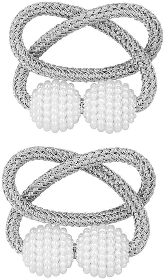 1 Pair Magnetic Curtain Tiebacks Decorative Rope Holdback Holder for Window Drapries (Gray)