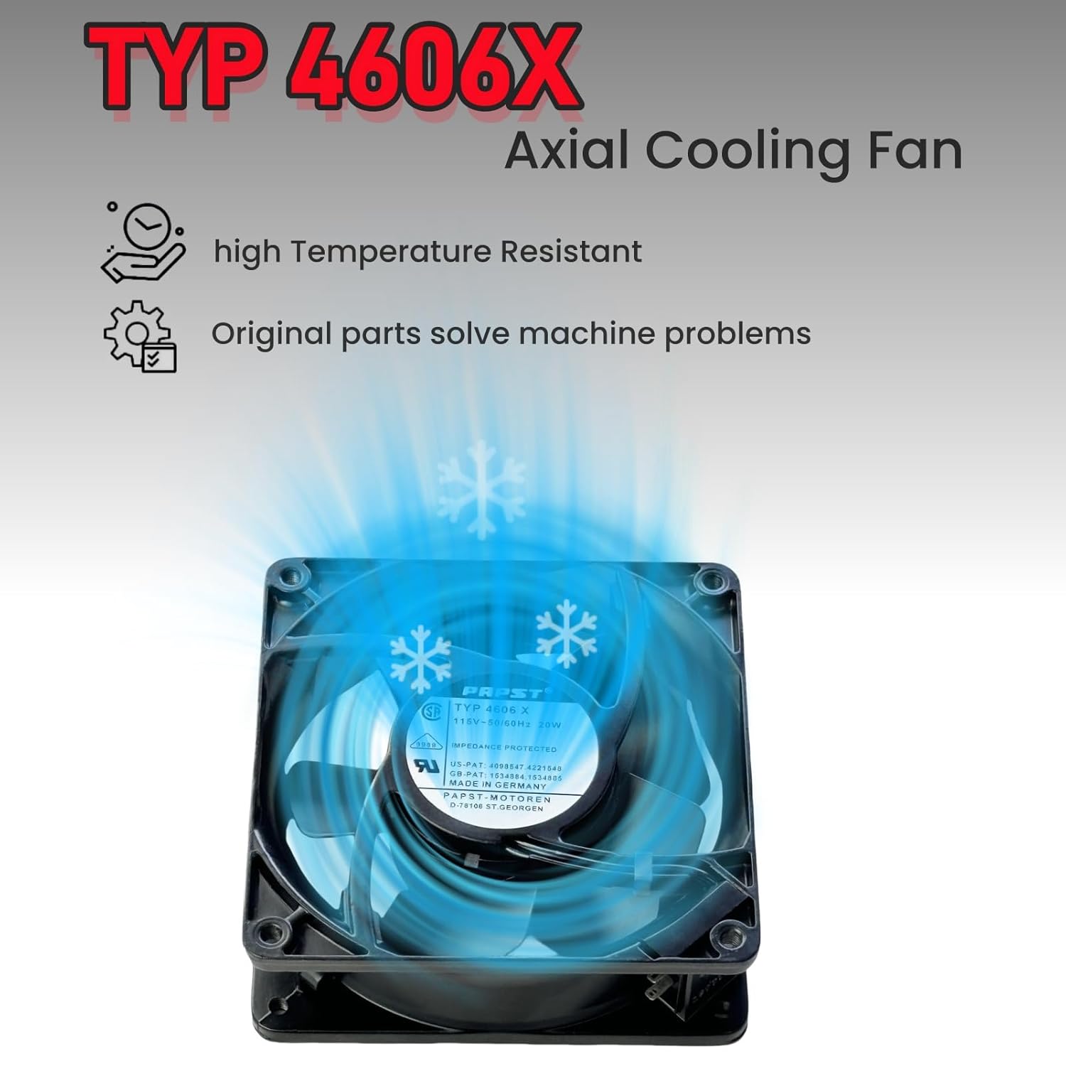 for PAPST TYP 4606X 115V 50/60Hz 120MM 20W 12038 All-Metal high Temperature Resistant Cooling Fan