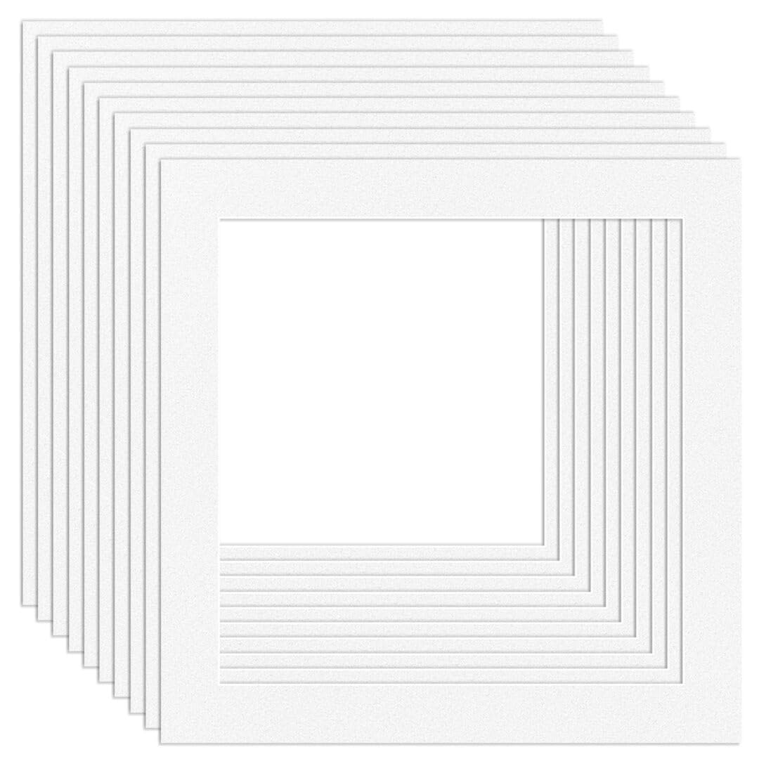 Procut Global 10x10" White Picture Mounts Board to Fit 8x8" Aperture Size - Photo Mount Card Ideal for Prints, Artwork, Crafts & Certificates - Sizes & Colors Available - Pack of 10 — image 1