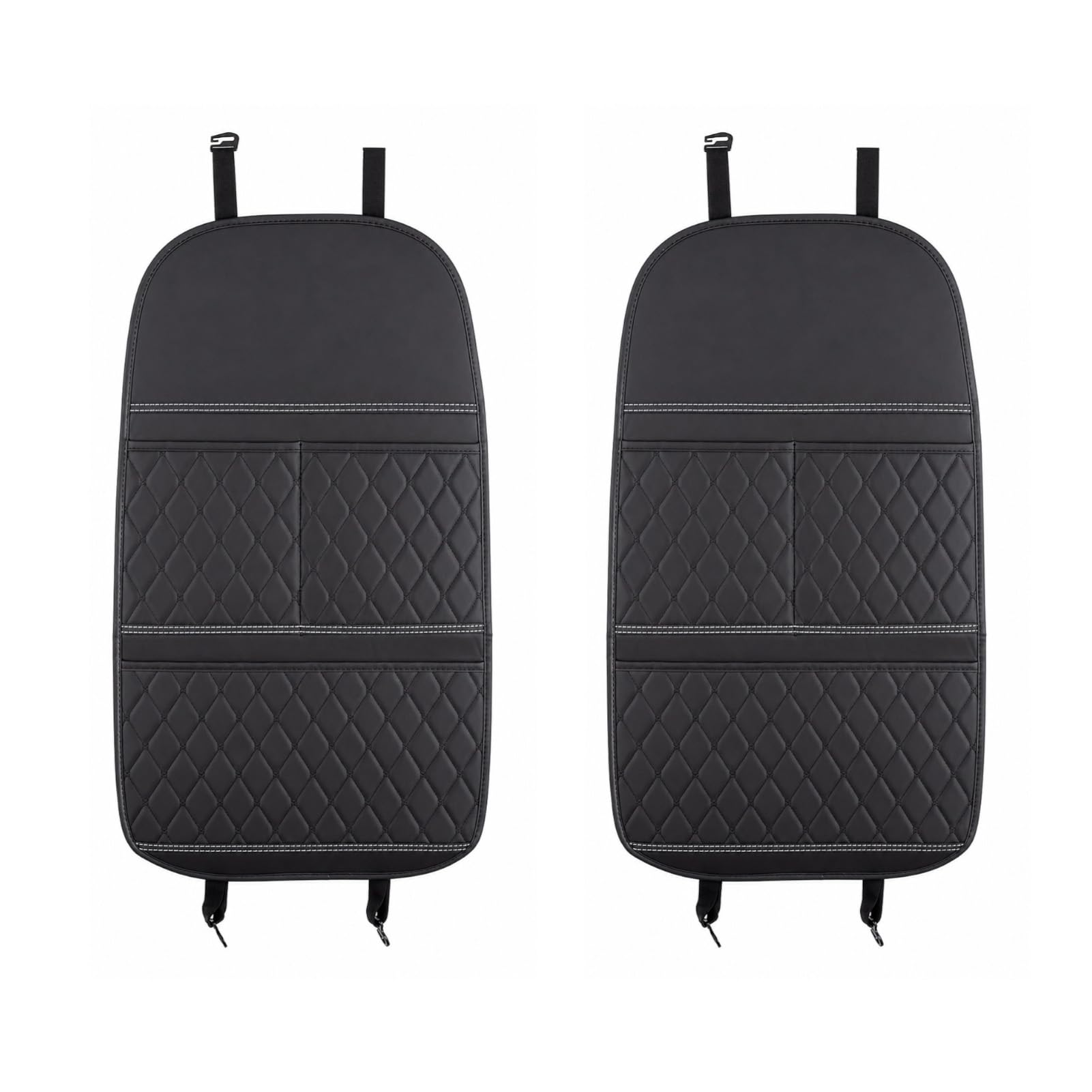 Minifactory 2Pcs Car Seat Back Anti Kick Mat PU Leather Waterproof Backrest Protector Pad with Storage Pockets Kick-Resistant Automotive Interior Accessories Universal Black (Black Checkered Pattern)