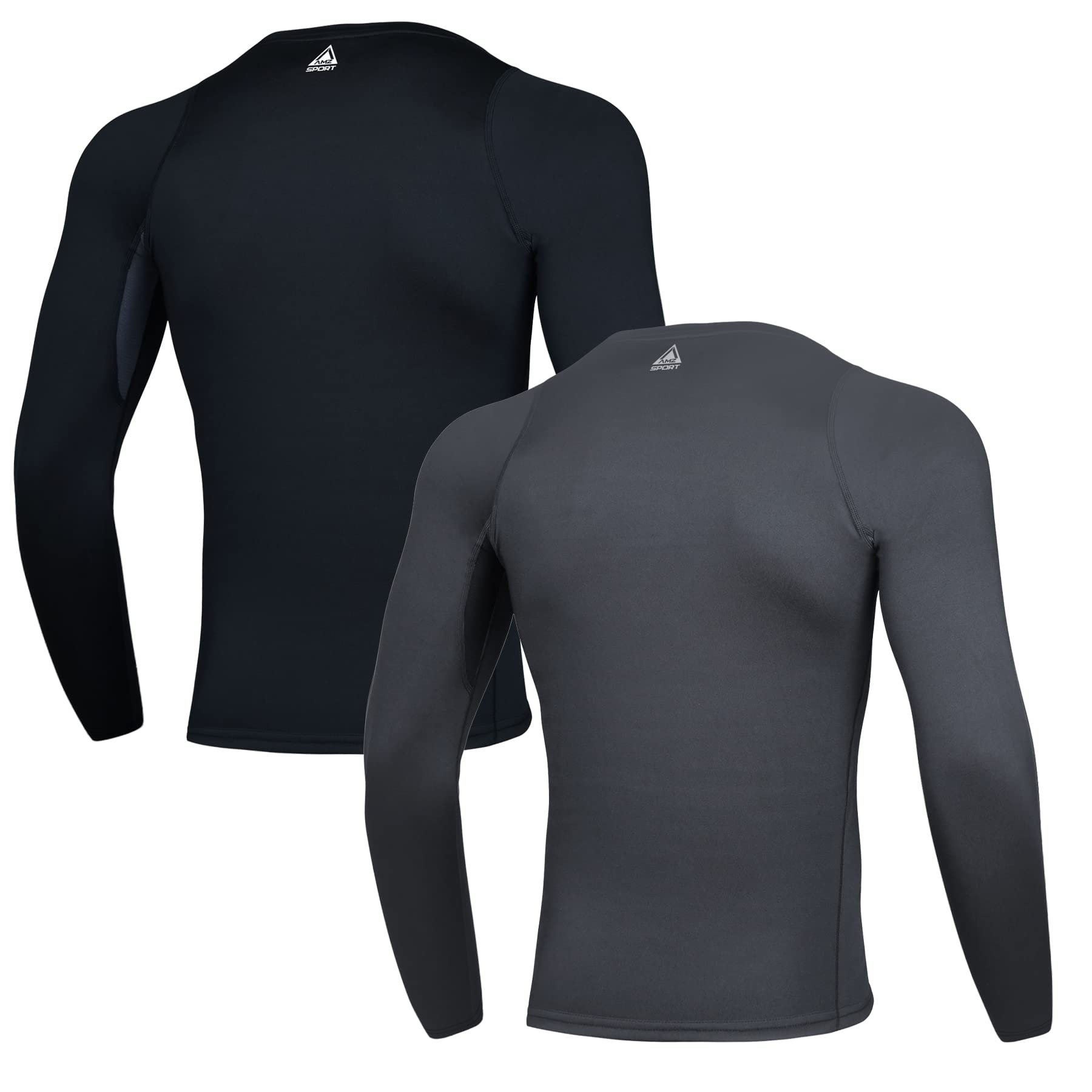 AMZSPORT 2 Pezzi Maglia Compressione Uomo Maglietta Termica Manica Lunga Maglie Sportiva Shirts Traspirante da Asciugatura Rapida Camicia Fitness Palestra