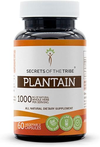 Secrets of the Tribe Plátano 60 cápsulas, 1000 mg, plátano (Plantago Major) hoja seca (60 cápsulas)