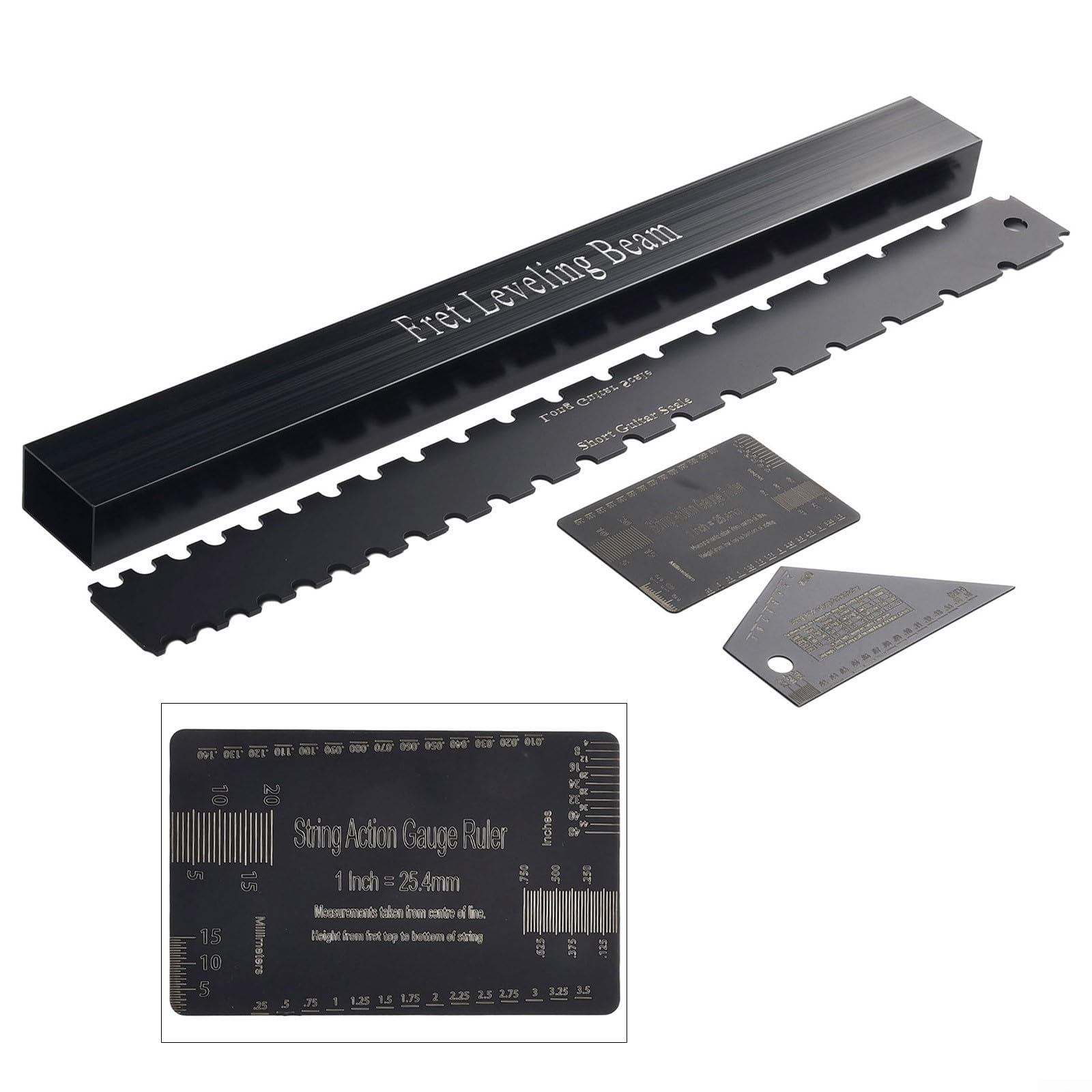 FUBESK 4 strumenti da liutaio a doppia scala, manico per chitarra, con bordo dritto, righello per chitarra e basso, strumento di livellamento dei tasti