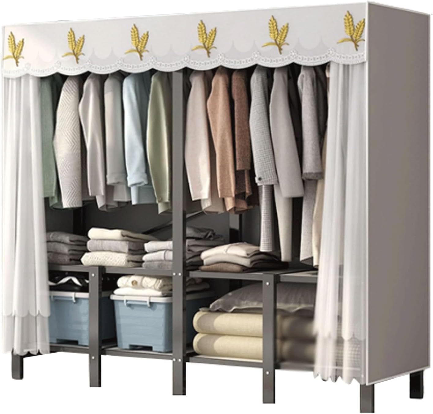 RI Armadio Pieghevole in Tessuto Armadio in Acciaio Elegante Armadio Portatile Armadio salvaspazio for Camera da Letto(L:130cm/51in)