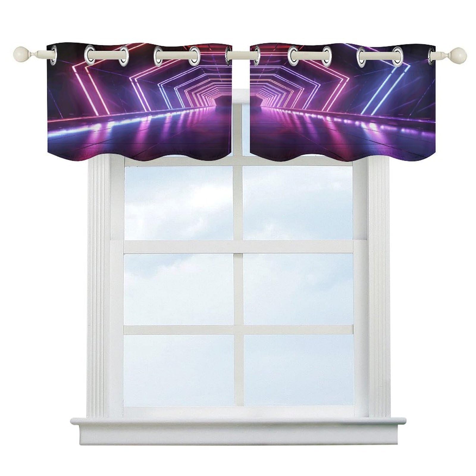 Fekiloot Style Neon Lights Tunnel Short Curtains Valance Curtain