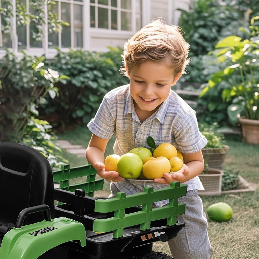 24V Ride on Trator for Big Kids with Trailer, Ride on Toy w/Remote Control, 400W Motor, LED Light, Bluetooth, 3 Speed, Power Display, 2-Point Safety Belt, Electric Car for Ages 3+ (Emerald)
