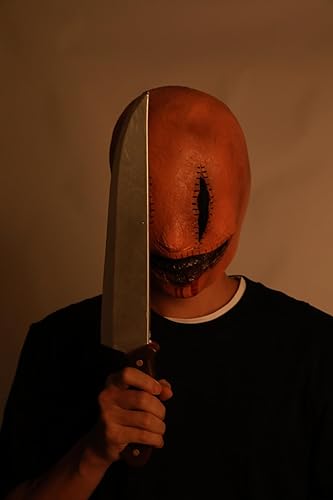 Miniatura 6 de Pigmiss Máscara de asesino en serie sonriente de Halloween, máscara de látex de cabeza completa, máscara de demonio aterrador, boca sangrienta, ojos