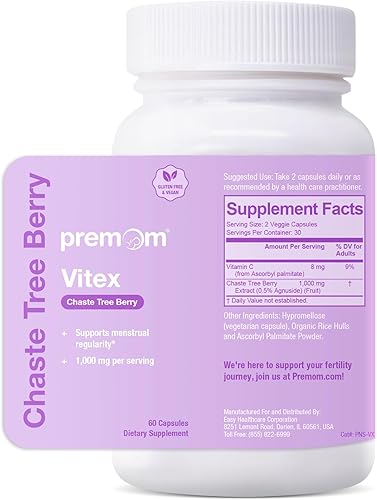 Premom Vitex Chaste Tree Berry 500 mg Vitex Chasteberry Suplemento apoya el equilibrio hormonal y la fertilidad apoya el ciclo menstrual Regularidad