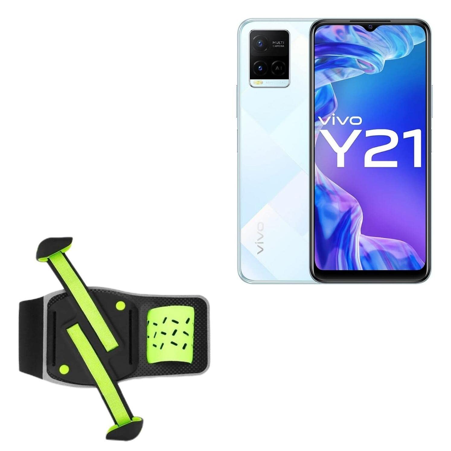 BoxWave Holster Compatible with vivo Y21 - FlexSport Armband, Adjustable Armband for Workout and Running - Stark Green