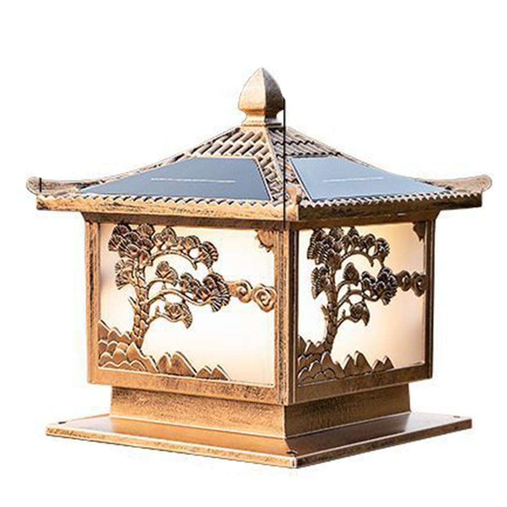 KUEYANB Aluminum Pillar Light Outdoor Courtyard Villa Lighting Fixture Solar Powered Column Lamp for Fence Garden Dusk to Dawn Solar Post Light E26 Base Waterproof Porch Gate Corridor Pillar Lamp