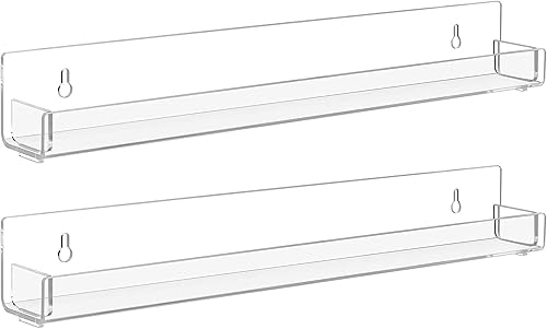 Miniatura 7 de 4 Pack Nail Polish Rack Wall Mounted Shelf with Removable Anti-Slip End Inserts,15 Inches Invisible Acrylic Floating Bookshelf for Kids Room,Picture