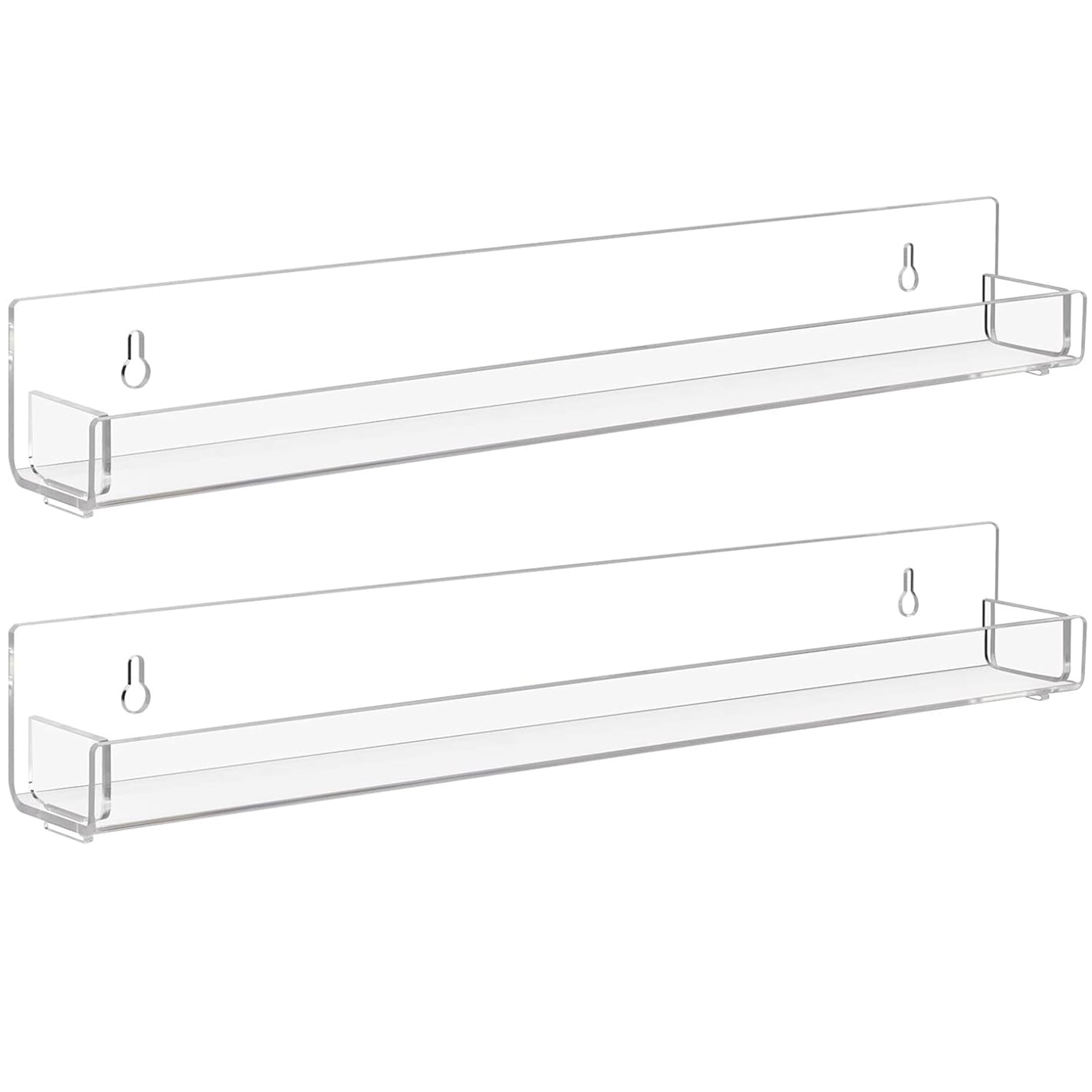 Baosia 2 Pack Clear Nail Polish Rack Wall Mounted,15 inch Invisible Acrylic Floating Bookshelf,Small Toy Storage Wall Shelf Modern Picture Ledge Vinyl