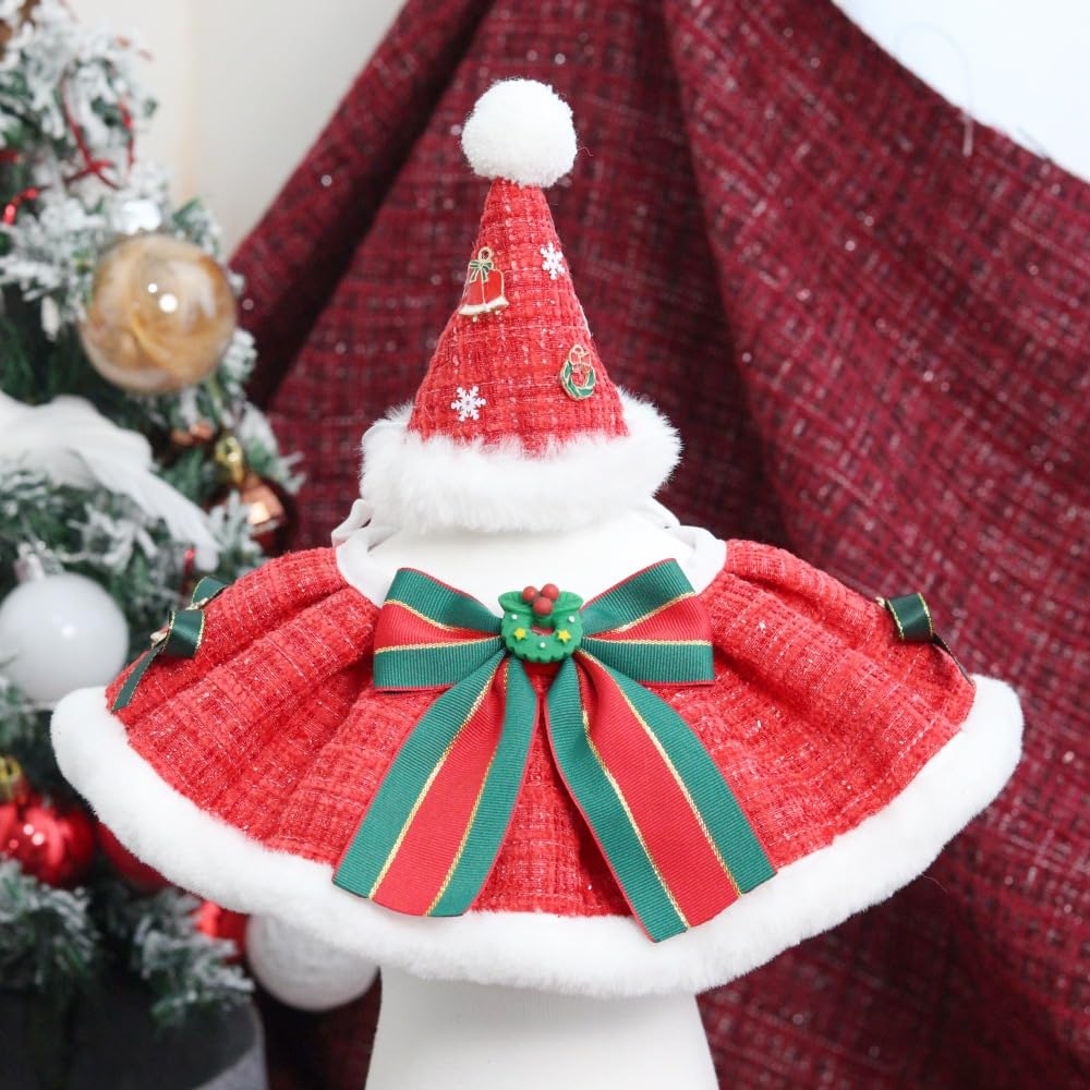 BT Bear 2 PCS Christmas Pet Collar with Christmas Hat Set,Dog Christmas Collar Puppy Cat Christmas Costume Pet Holiday Dress Up for Cats Small Dogs,Red S - Image 2