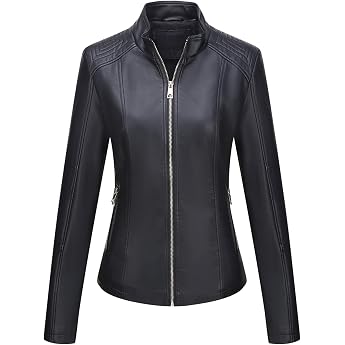 BELLIVERA Women's PU Leather Jacket 3 Colours Biker Jacket with Zip Short Jacket for Autumn Spring