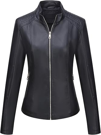 BELLIVERA Women's PU Leather Jacket (3 Colours) Biker Jacket with Zip Short Jacket for Autumn Spring