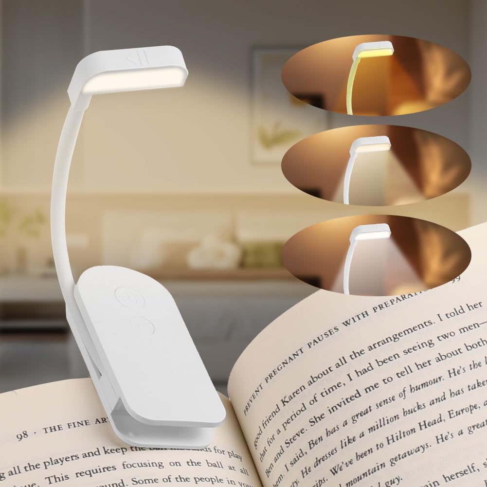 ABOHU Leselampe Buch Klemme, USB Wiederaufladbare Klemmleuchte Leselicht, 3 Helligkeitsstufen & 3 Farbtemperatur Modi, 360° Flexibel Klemmlampe, Buchlampe für Nachtlesen ins Bett