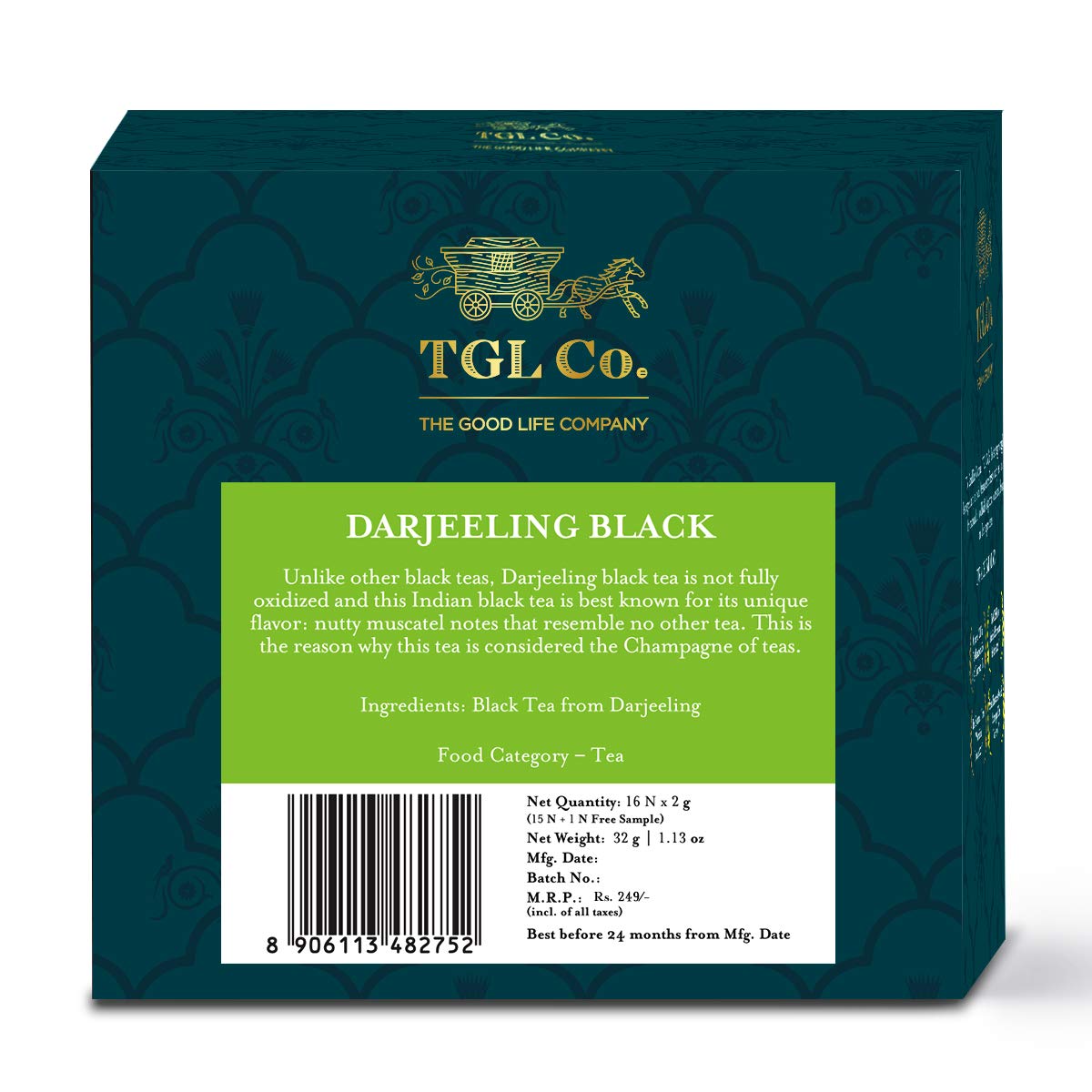 TGL Darjeeling Black Tea Bags, 16 Tea Bags with Nutty Muscatel Taste