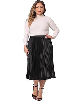 【新品】ORR オル Satin Pleated Skirt Black XS Amazon.com: Agnes Orinda Plus Size Pleated Skirt for Women