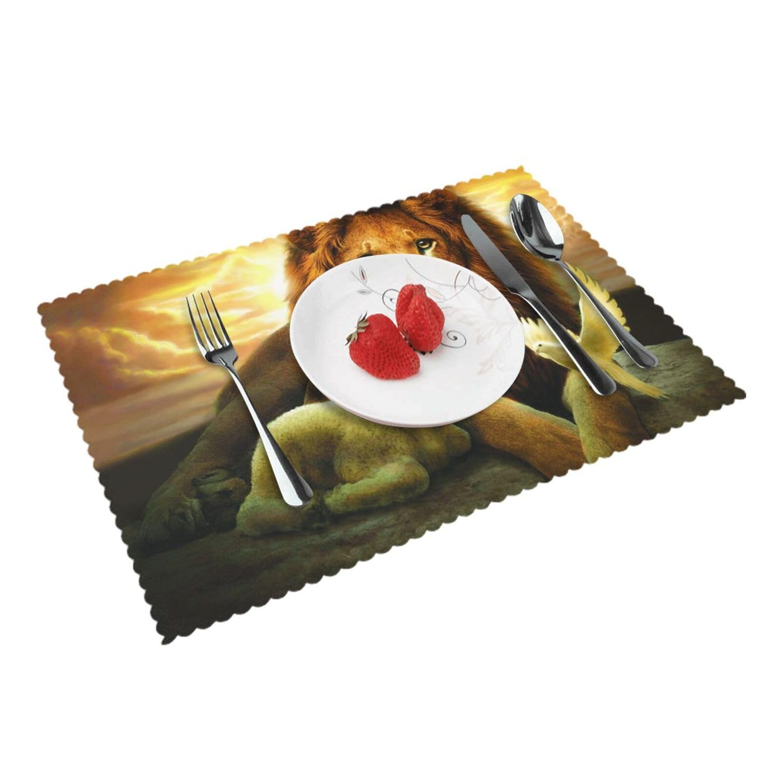 Sunset Lion Lamb Bird Printed Placemats Set of 4 PCS Washable Placemat for Kitchen Table Heat-resistant Table Mats 45x30 CM
