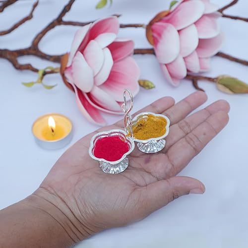 Miniatura 5 de Shubhkart Combo de polvo y soporte Haldi Kumkum chapado en plata