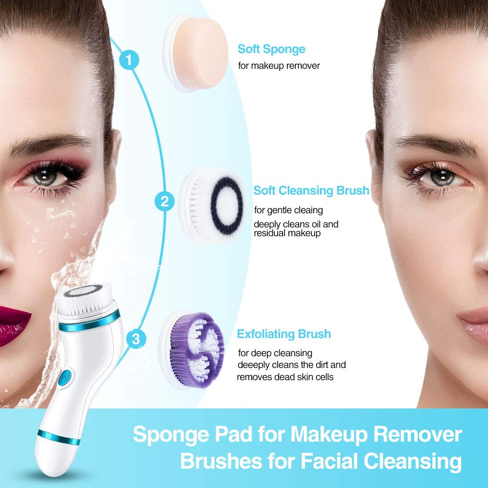 【New Version】Facial Cleansing Brush, Rechargeable Electric Rotating Face Scrubber with Latest Ion Technology & 4 Brush Heads, Perfect for Deep Cleansing, Gentle Exfoliating & Removing Blackhead