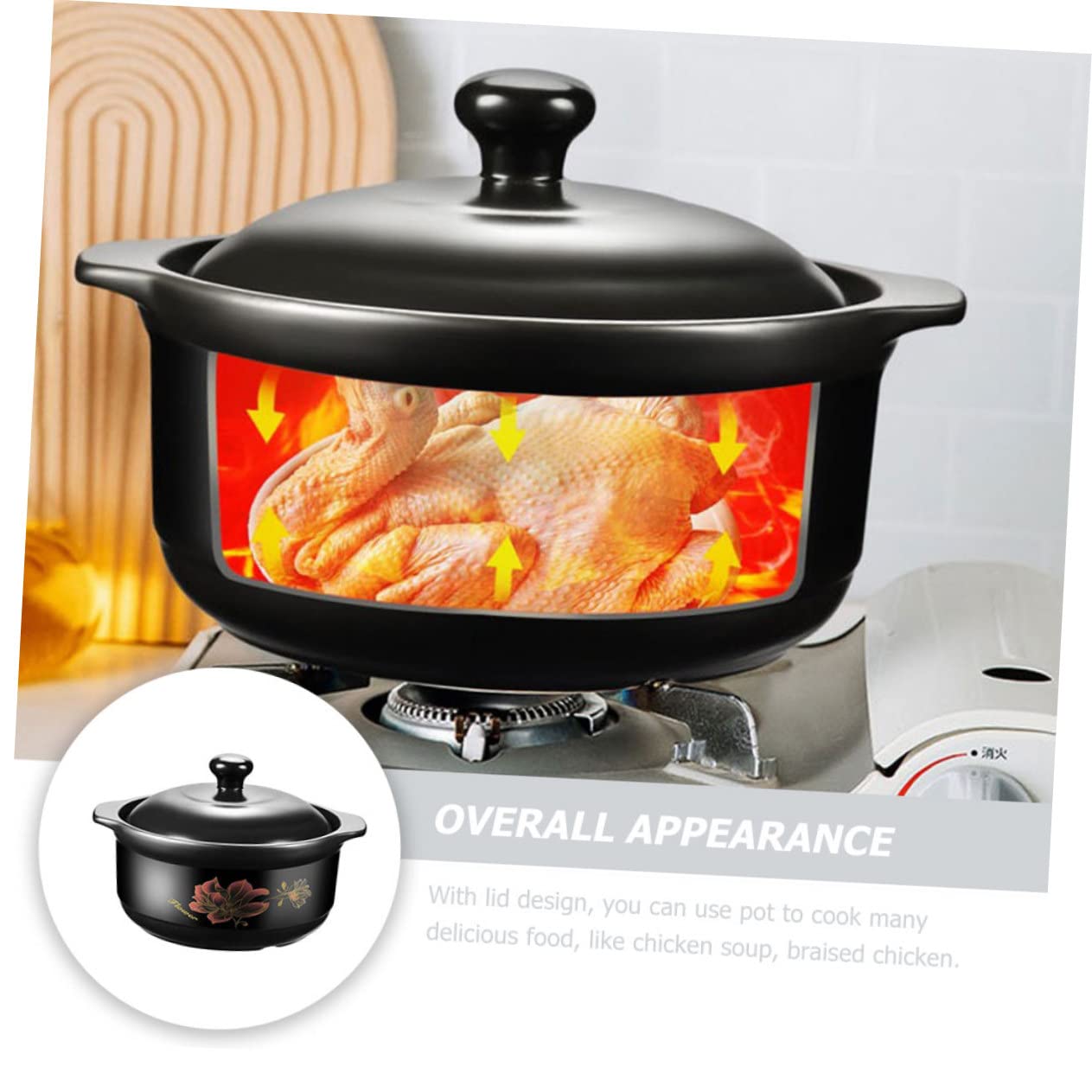 Casseruola in Ceramica da 1600ml Nera Coperchio per Cucina
