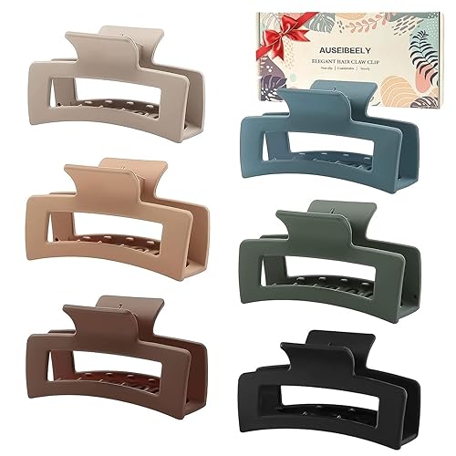 Auseibeely Paquete de 6 pinzas cuadradas para mujeres y niñas, 3.5 pulgadas, medianas, antideslizantes, rectangulares, mate, agarre fuerte,