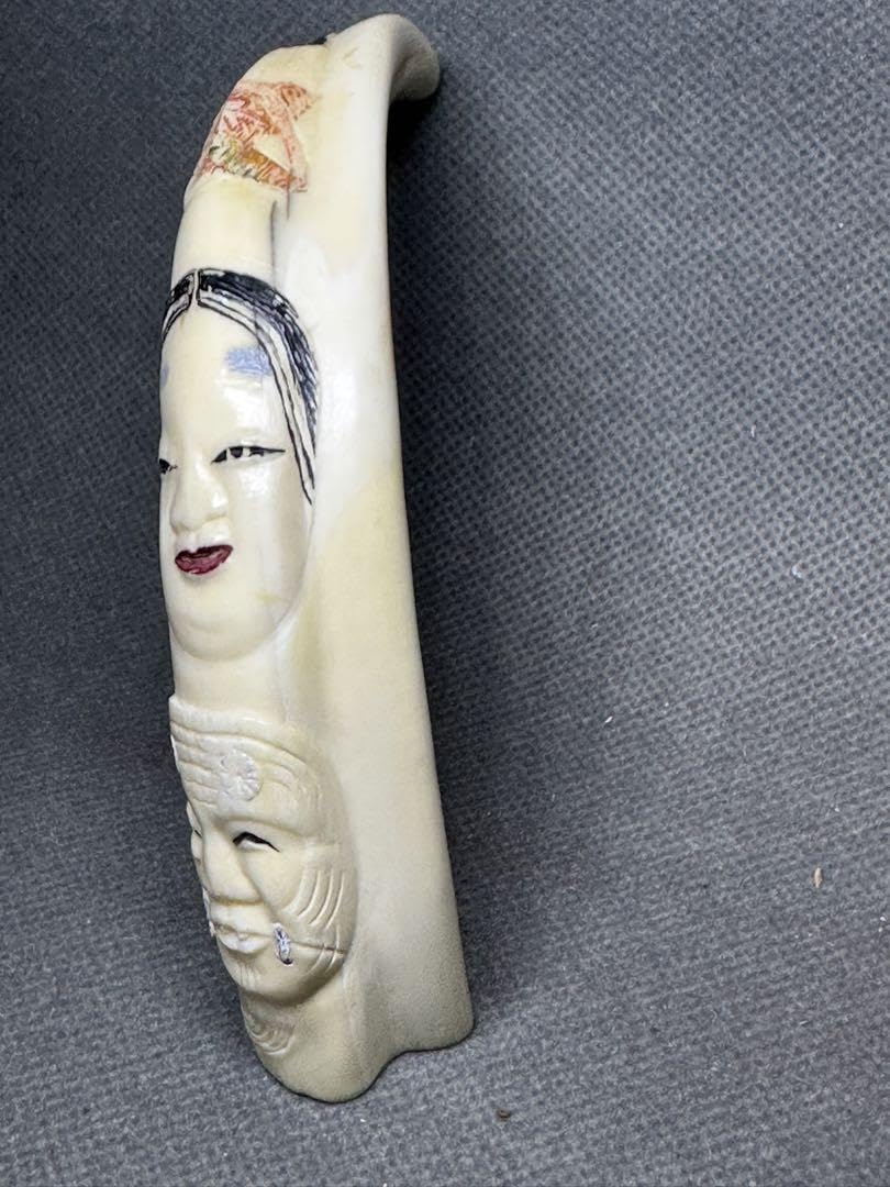 極上根付小面と翁面和装小物古美術品 置物彫刻 細密細工骨董