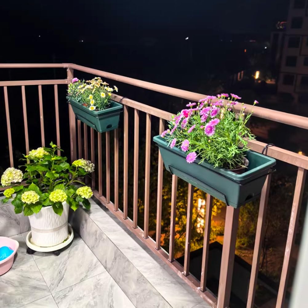 Prostokątna skrzynka na kwiaty, ekstra duża, wisząca donica, z tacą i stojakiem, pogrubiony, odporny na słońce i trwały materiał PP, na balkon wewnątrz na zewnątrz (ciemny szary/czarny, XL)