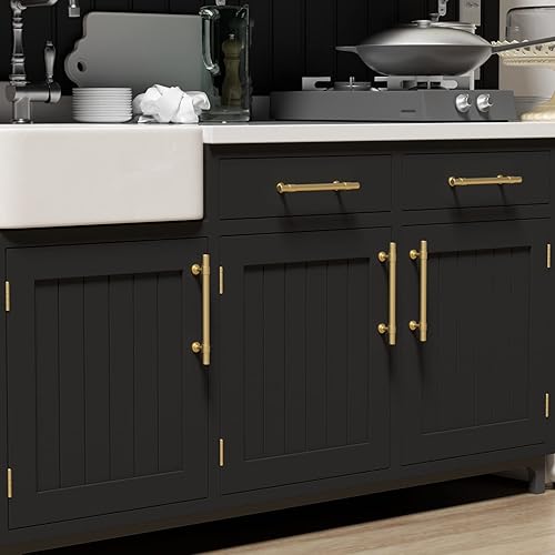 Miniatura 7 de Haliwu Paquete de 10 manijas doradas de gabinete de latón cepillado, manijas de gabinete de cocina, manijas de gabinete de 5 pulgadas, tiradores