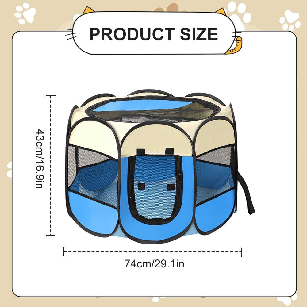 Box per cuccioli, pattina per cuccioli, 74 x 74 x 43 cm, pieghevole, per cani, gatti, cuccioli, interni ed esterni (beige-blu)