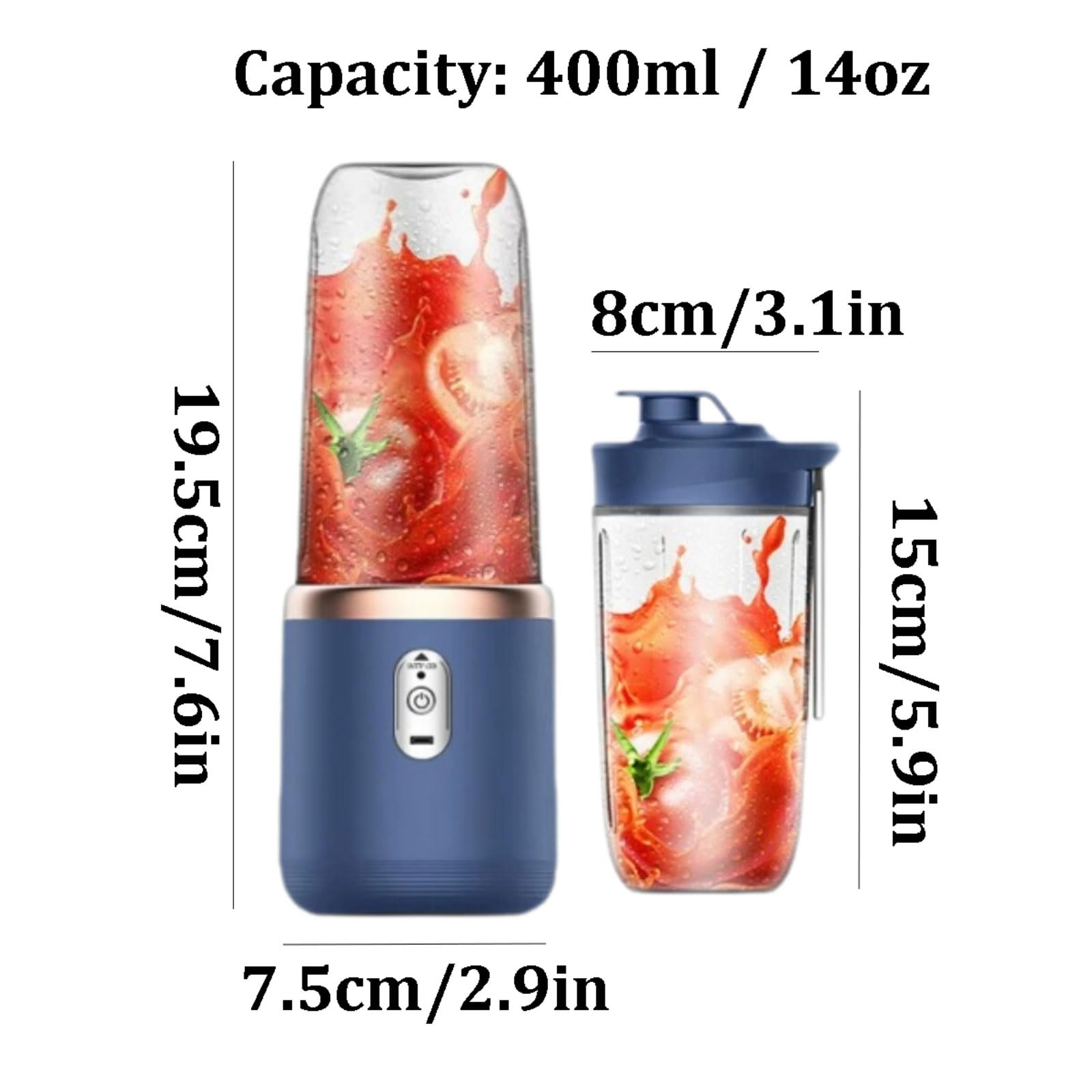 Plastikowy przenośny blender wygodny 6-ostrzowy przenośny blender osobisty elektryczny ładowany idealny do mieszania 400 ml (niebieski)