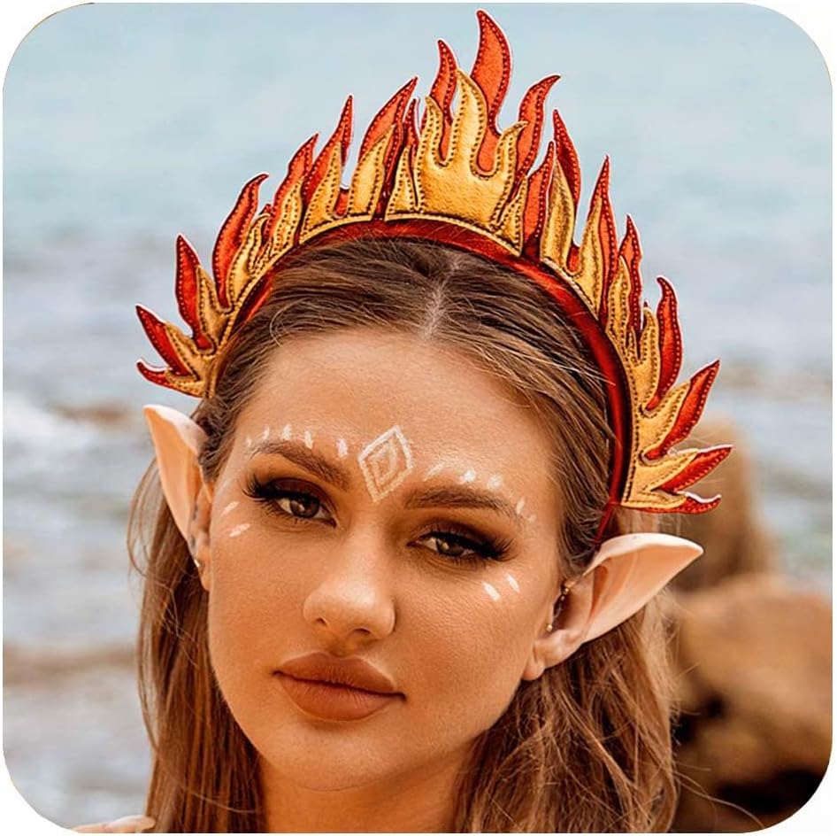 BARTOSI Flame Headband Halloween Headbands Flame Fire Halo Crown Goddess Headdress Costume Headpiece Headwear for Cosplay Party