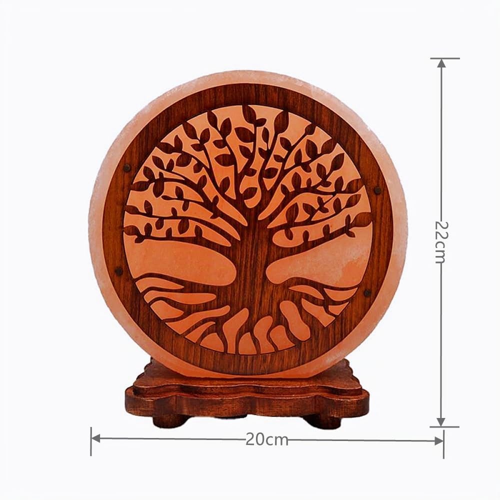 PLUS HOME Lámpara de Sal del Himalaya Natural 20 x 22 x 10 cm,100% Hecha a Mano con Propiedades Terapéuticas,Ayuda para dormir,Perfecto Para Decoracion Hogar.Bombilla Incluida.Árbol De Vida Raíces