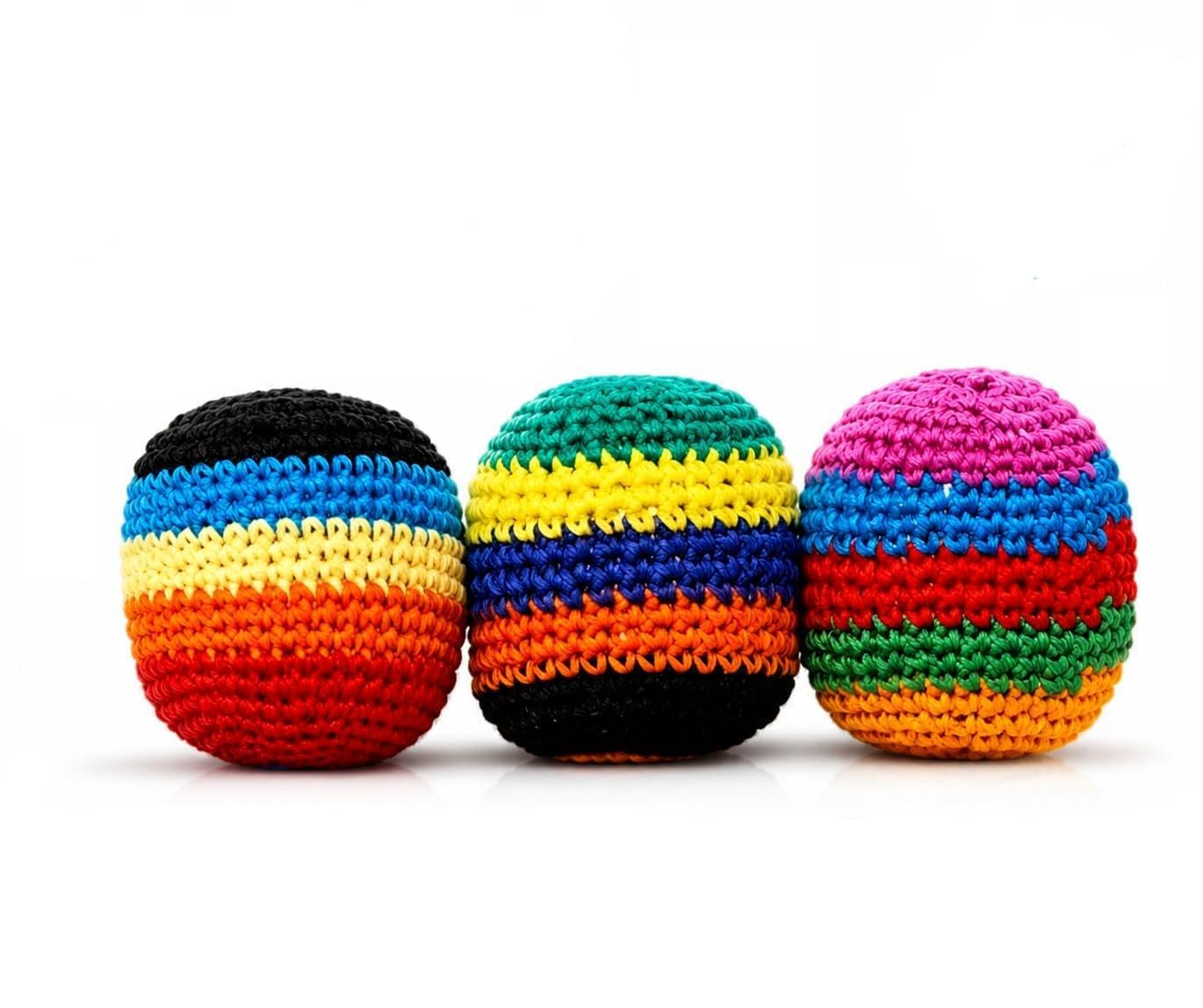 Photo 1 of Ydiliow 3PCS Hacky Hand-Made Knitted Footbag Set, Crochet Footbags for Adults & Beginners, Assorted Random Color Kick Sack Balls, Juggling Balls for Coordination Training, Outdoor Games, Party Favors