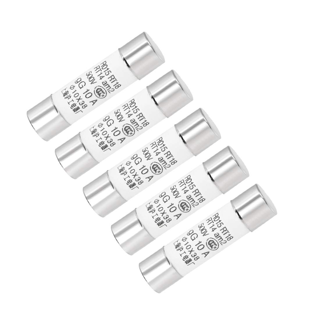 uxcell Automotive Cartridge Fuses 10A DC 500V 10x38mm for Car Stereo Audio Alarm Amplifier, Ceramic Silver 5pcs-image-27