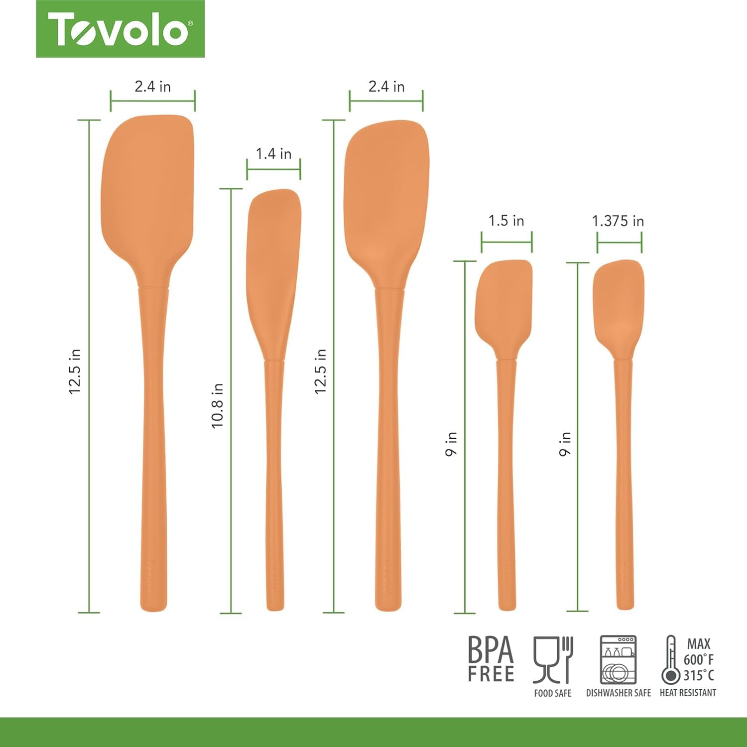 Tovolo Flex Core 5-teiliges Silikon-Spatel-Set, hitzebeständig, alle Silikon-Utensilien enthalten Antihaft-Pfannenwender, Löffel, Glasschaber, spülmaschinenfest, BPA-frei, Spatel zum Backen, Mischen