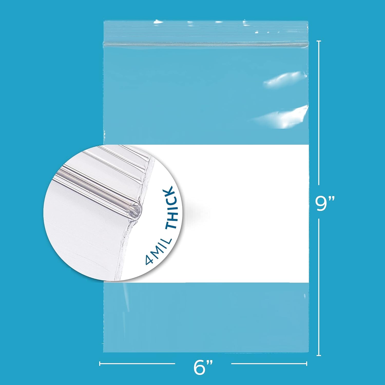 GPI - 6" x 9" - Bulk Pack of 500, 4 Mil Thick, Heavy Duty, Clear Plastic Reclosable Zip Bags, With Write-on White Block for Labeling, Strong & Durable Poly Baggies With Resealable Zipper Top Lock.