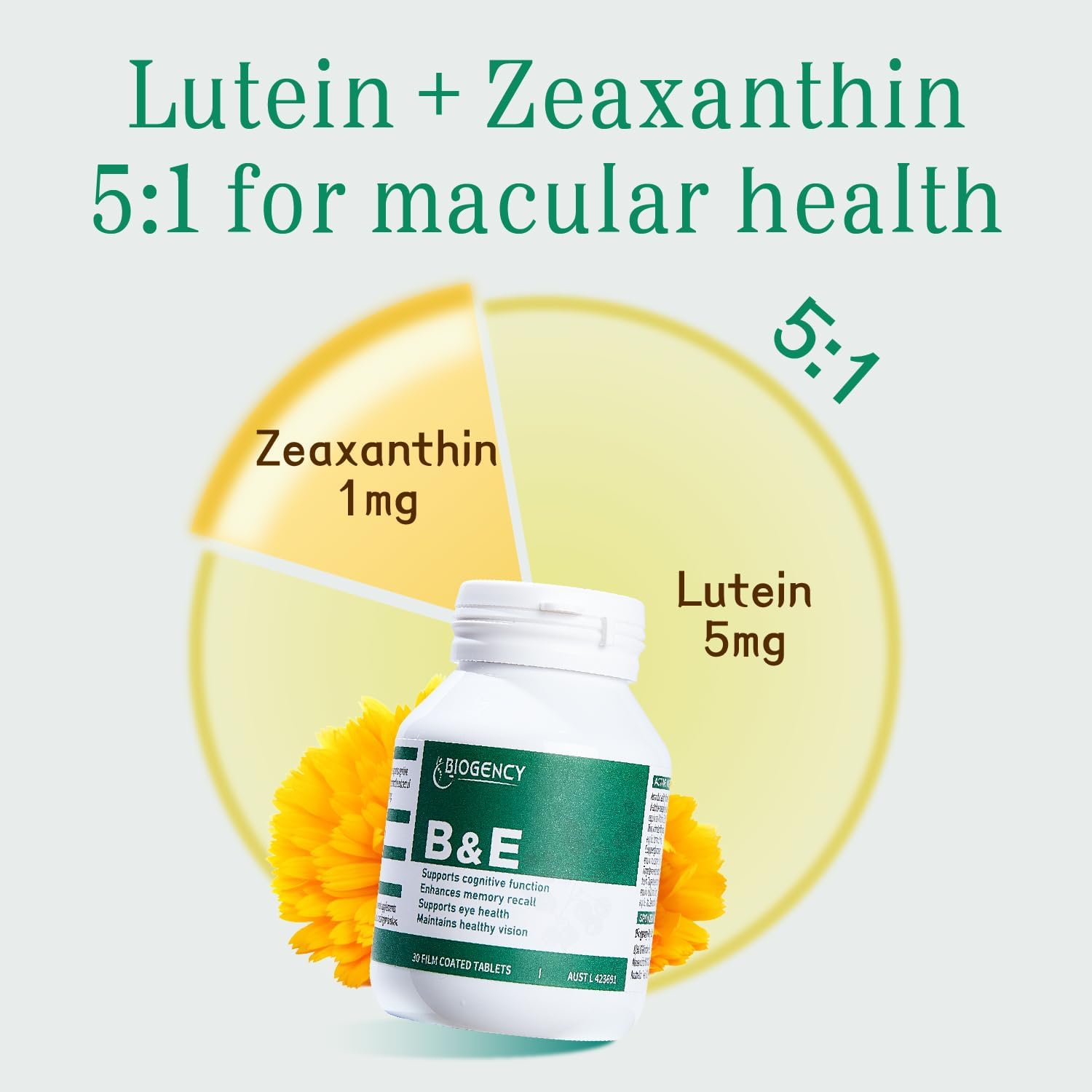 B&E Zeaxanthin + Lutein Eye Care Vitamin Supplement - 1 Pack 30 Tablets Protects and Enhances The Overall Eyes Health Natural Ingredients, Gluten-Free Vegan-Friendly, for Adults and Children